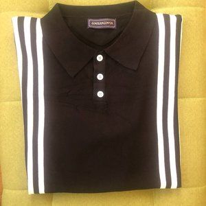 Men's Black w/ White Stripes Casual Short Sleeve Polo Shirt (XL)